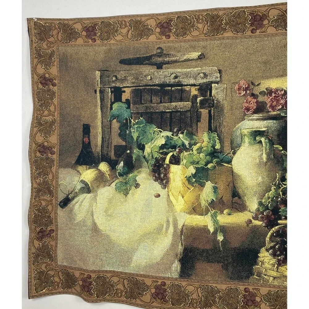 Tapestry Panel Wall Hanging Wine Grapes Pots Old World Tuscany 51 in x 38 in